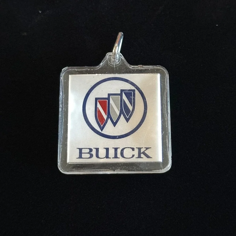 Vintage Buick Logo Keychain Tri-Shield Emblem Clear Acrylic Square Key Ring